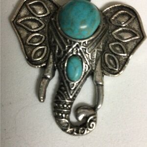 Silver Elephant Pendant with Turquoise Accents